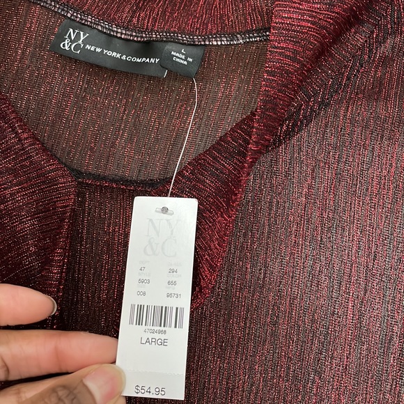New York & Co. Metallic Tie Neck Blouse - Picture 3 of 8
